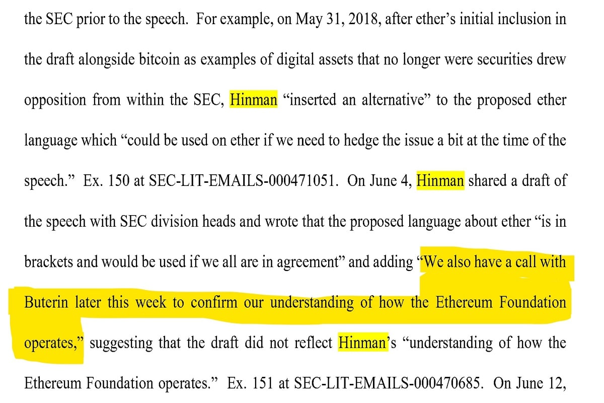 You are currently viewing Vitalik Involved In Process Of Hinman’s Infamous ETH Speech; Reveals Docs